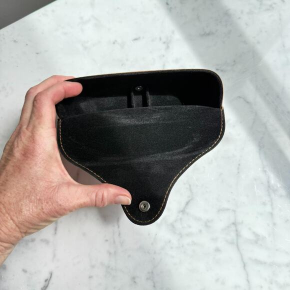 Ray-Ban Sunglasses Case Brown Leather Snap Closure Hard Shell - Picture 3 of 3